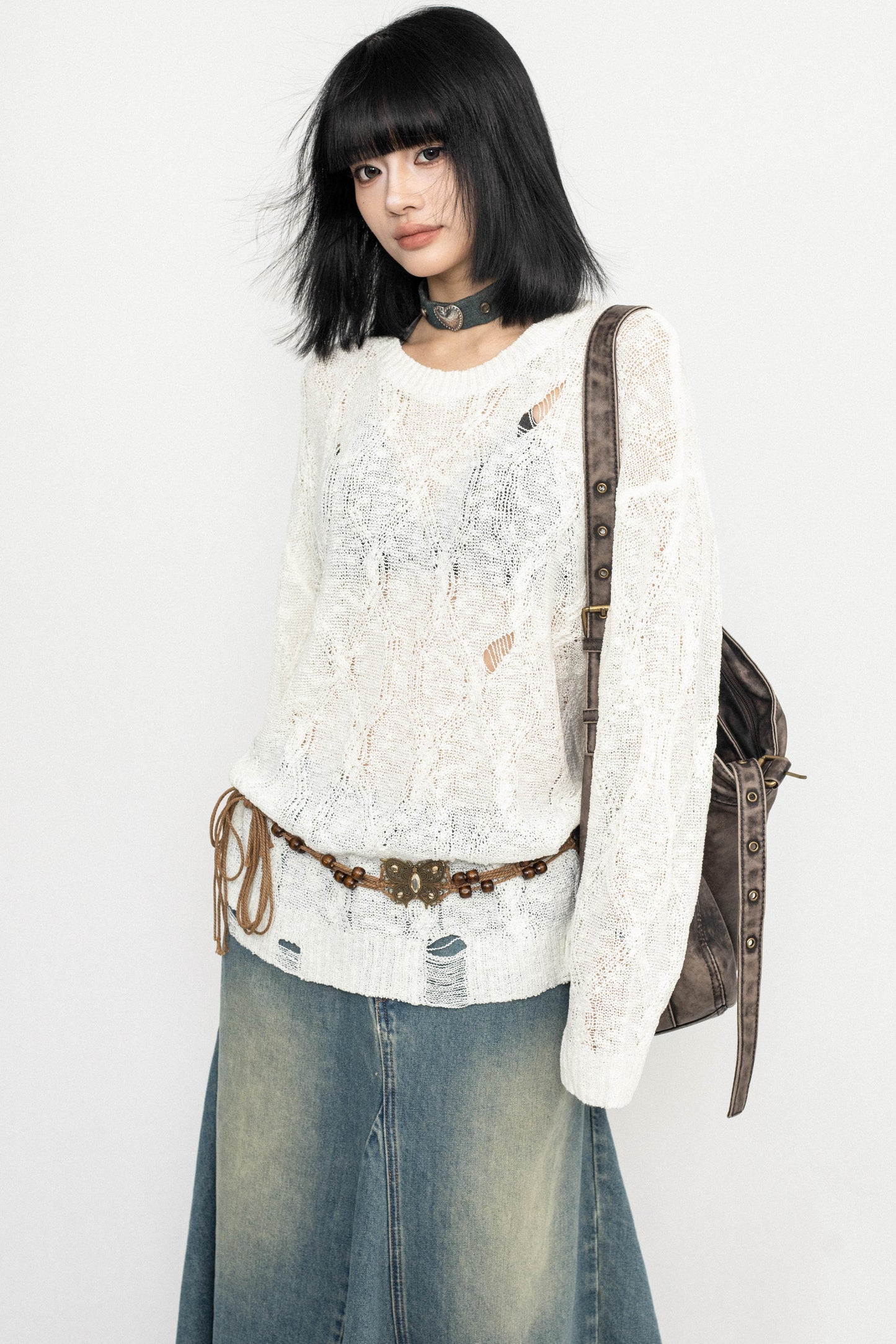 Long Sleeve Mesh Knit Top