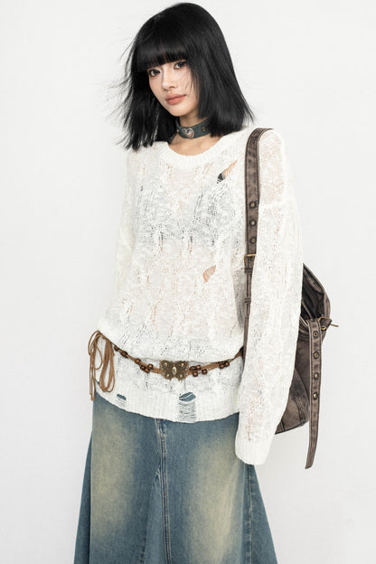 Long Sleeve Mesh Knit Top