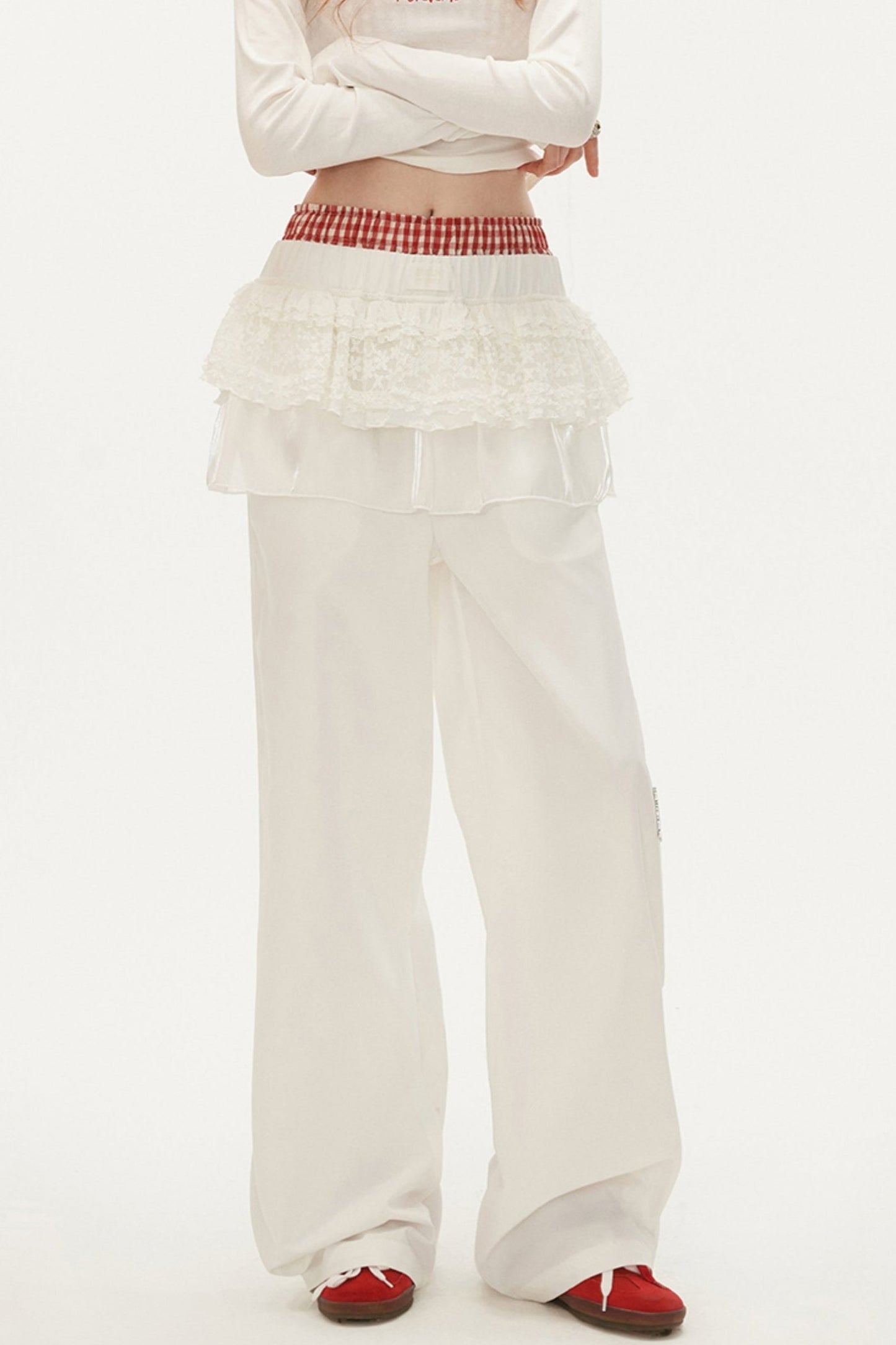 White Layered Wide-Leg Pants