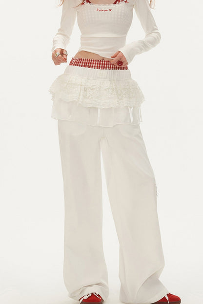 White Layered Wide-Leg Pants