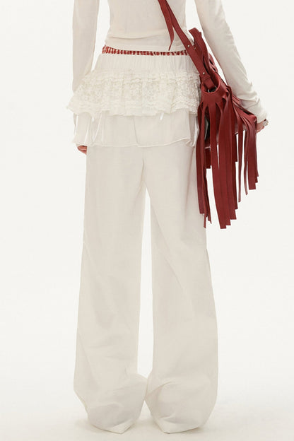 White Layered Wide-Leg Pants