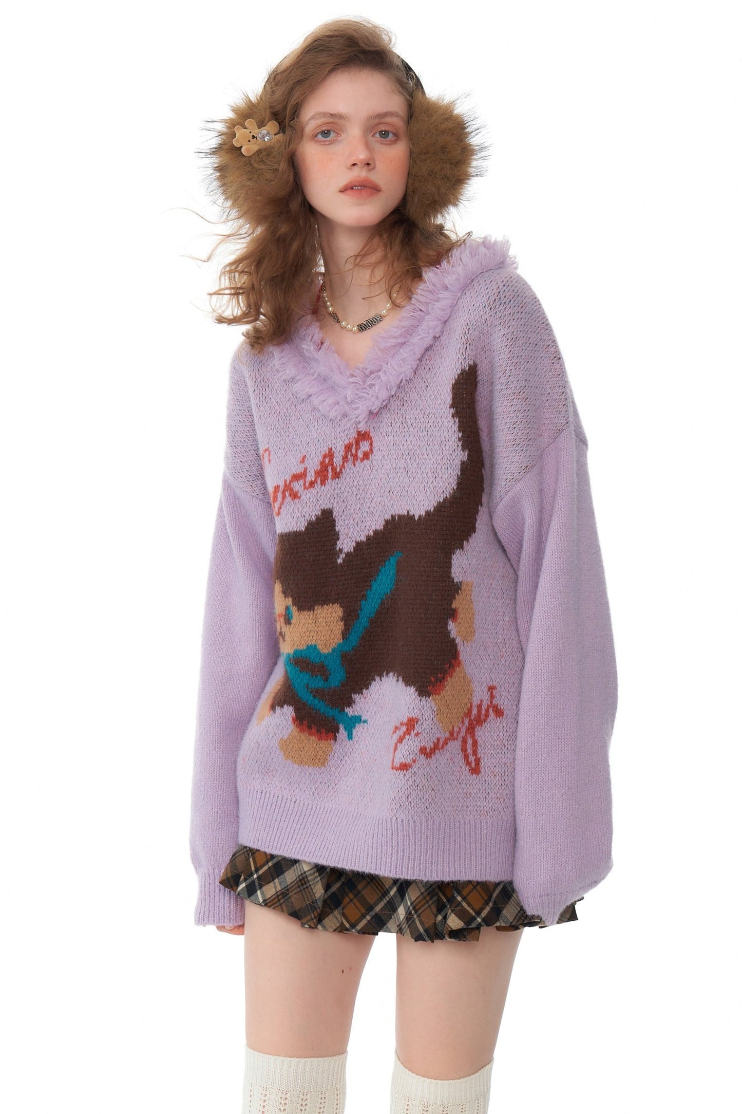 Purple Plush Lazy Cat Sweater