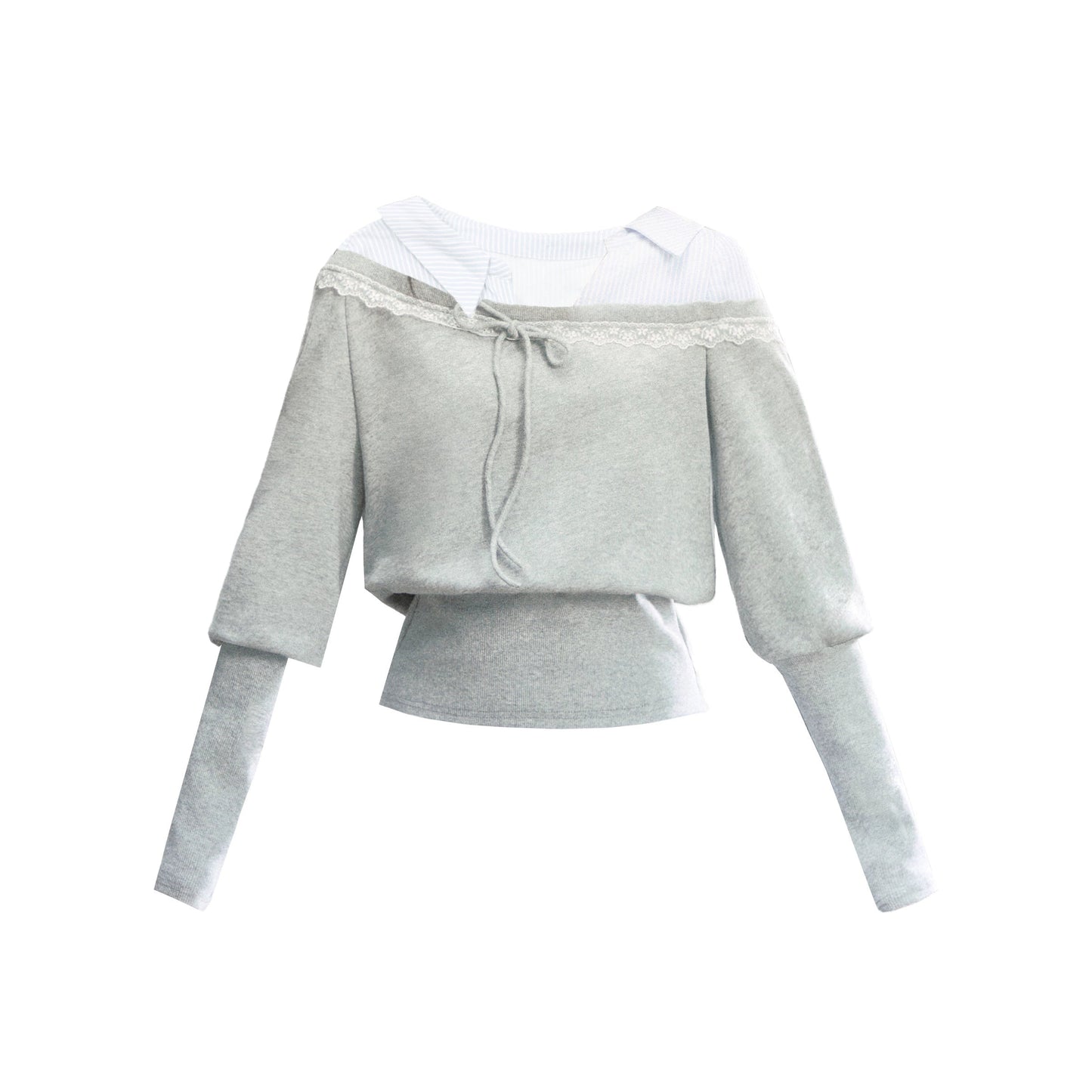 Korean Patchwork Striped Pleated Skirt Set-Up