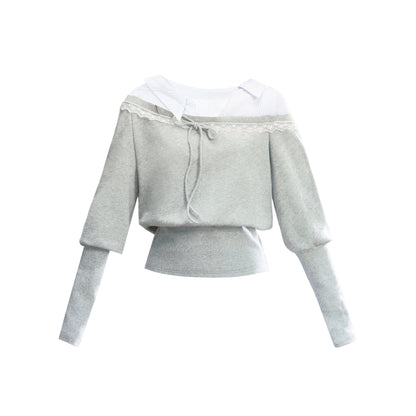 Korean Patchwork Striped Pleated Skirt Set-Up