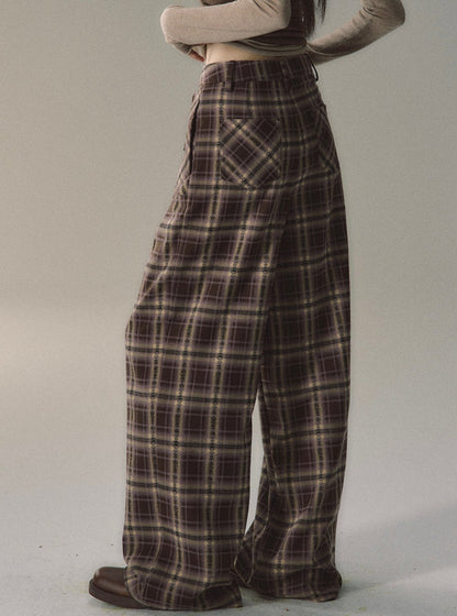 Simple Plaid Checked Track Pants