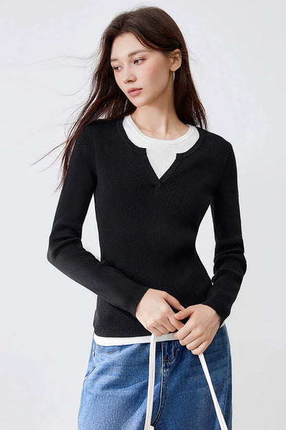 Contrasting Knit Sweater Top