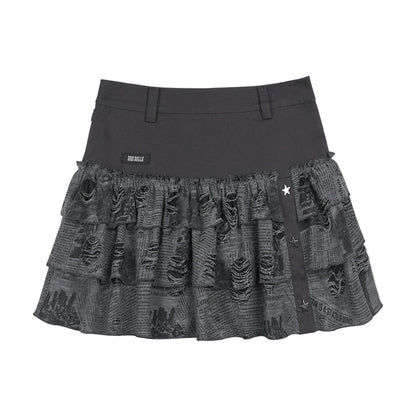 Black Ripped Newspaper Print Millennial Skirt