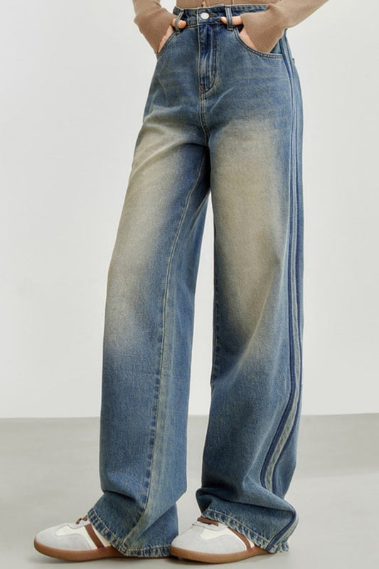 Retro High-Waisted Straight Jeans 