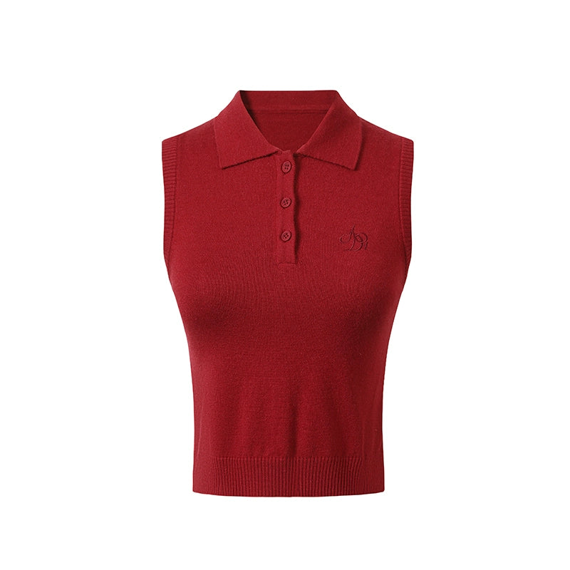 Waist Slimming Woolen Polo Vest Top