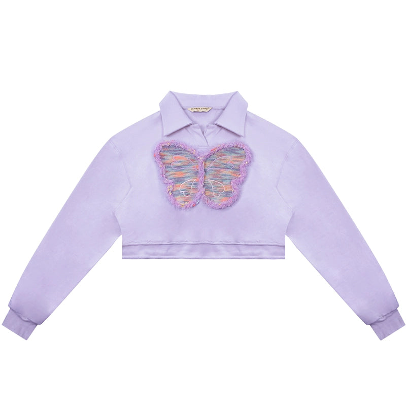 American long sleeve butterfly polo collar sweatshirt