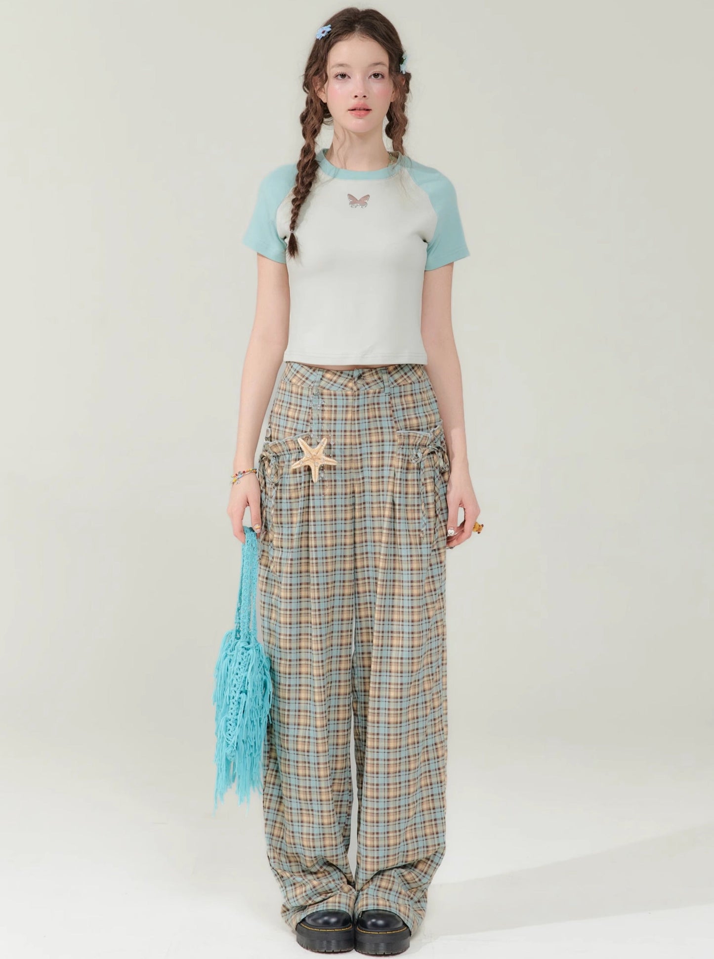 High Waist Wide Leg Plaid Pants