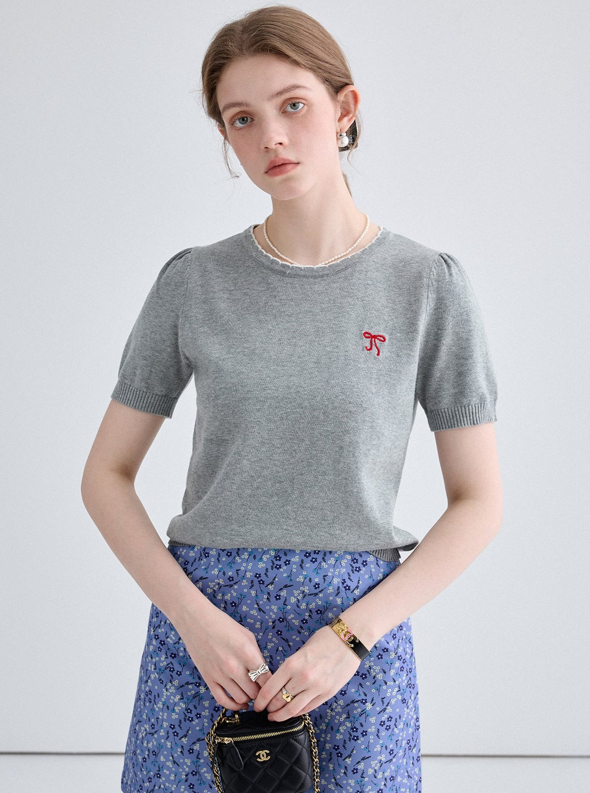 Versatile Embroidered Knitwear Top