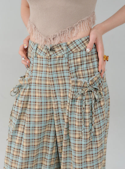 High Waist Wide Leg Plaid Pants