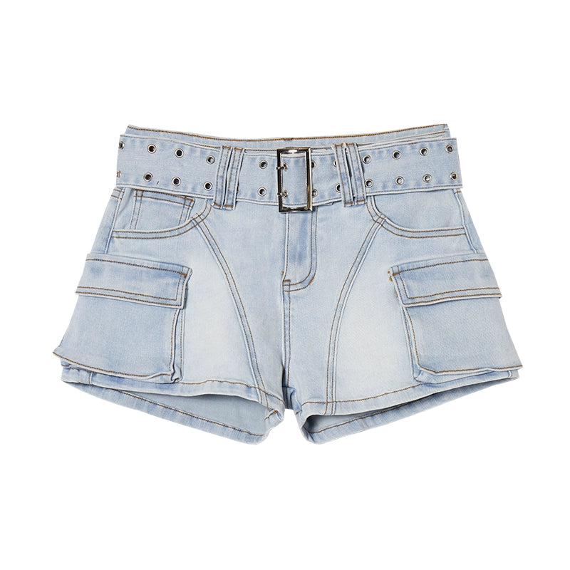 Double-Breasted Denim Shorts