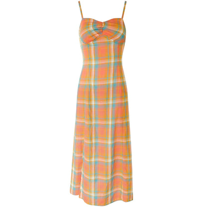 Orange Check Cinched Slip Dress