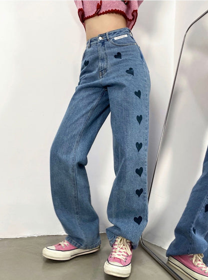 High Waist Straight Slender Wide Jeans Pants