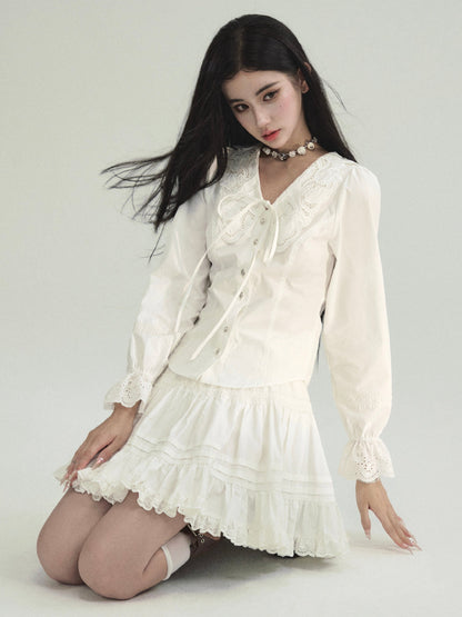 White Dove Lace Shirt Dress Set-Up