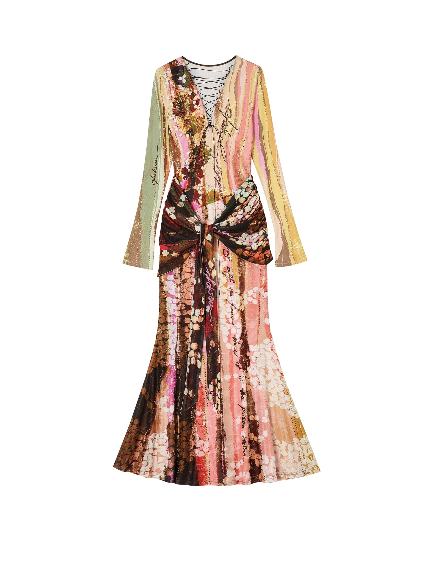 Lotus Print Fake Two-Piece Mermaid Dress