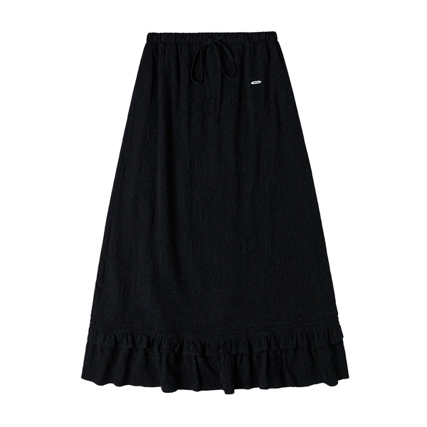 Black Drawstring White Lace A-Line Skirt