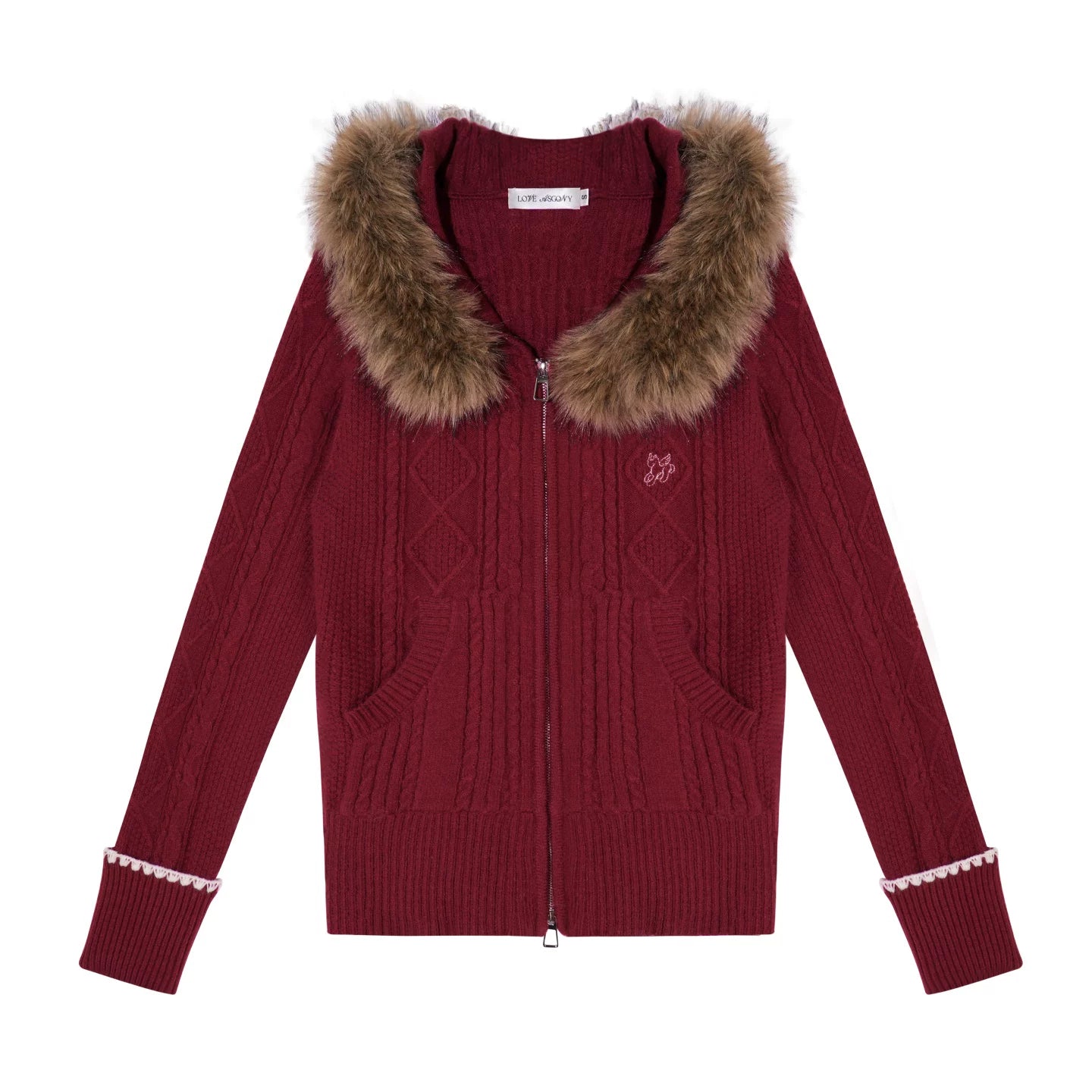 Red Hooded Knit Jacket Set-Up