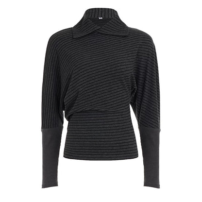 Dark Gray Striped Pleated Top