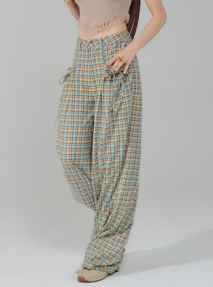 High Waist Wide Leg Plaid Pants