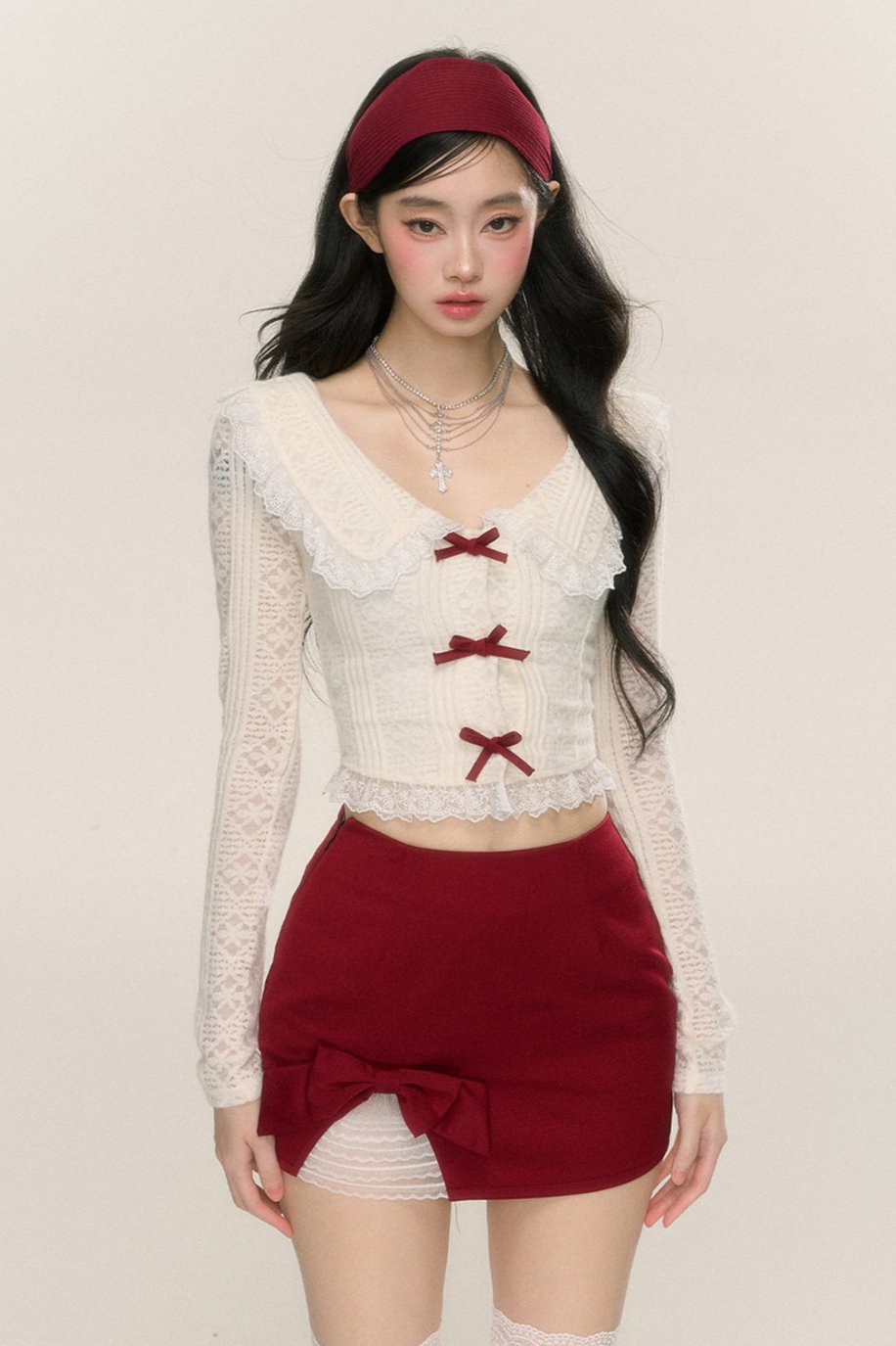 [On sale at 20 o'clock on September 26th] less eye Betty sweetheart lace long-sleeved doll collar T-shirt women's early autumn