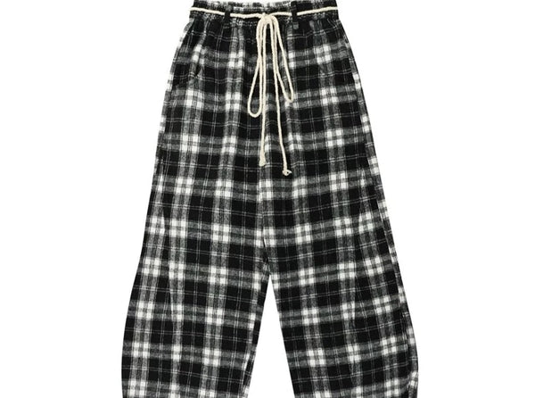 Vintage Plaid Loose Wide Legs Casual Long Pants