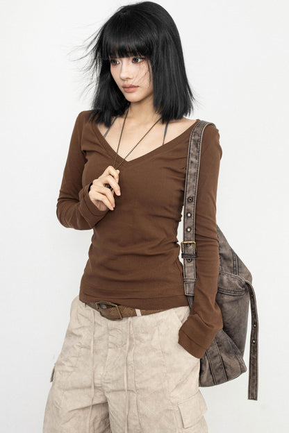 Retro V-neck Basic Top