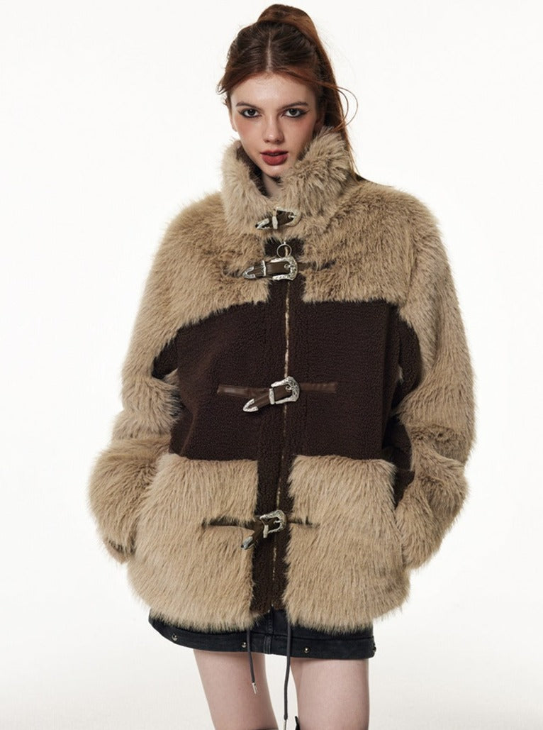 Wool stitching imitation mink fur coat jacket