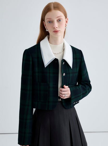 Plaid Panel Shoulder Short Jacket