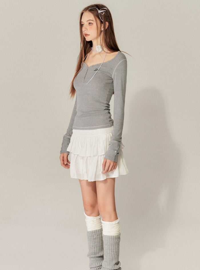 Heart Collar Long Sleeves Base T-Shirt