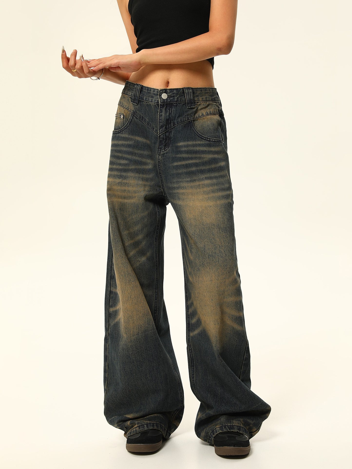 Maillard washed loose casual jeans pant