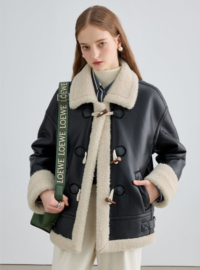 Fur Edging One-Piece PU Jacket