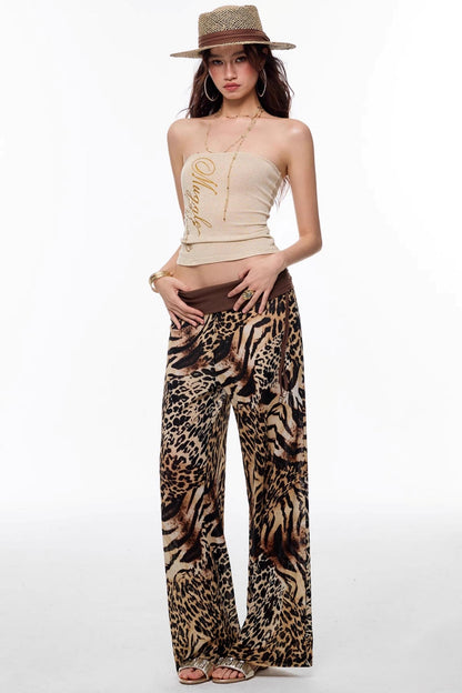 Leopard Chiffon Wide-Leg Pants
