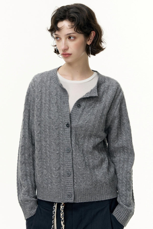 Gray Wool Knitted Cardigan