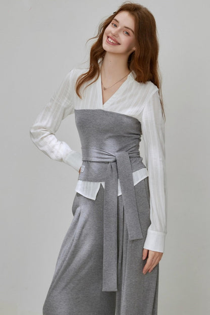 Summer Autumn Knitted Fake Two-Piece Set-Up