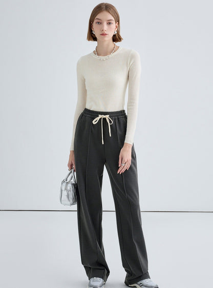 High-Waisted Straight Velvet Pants