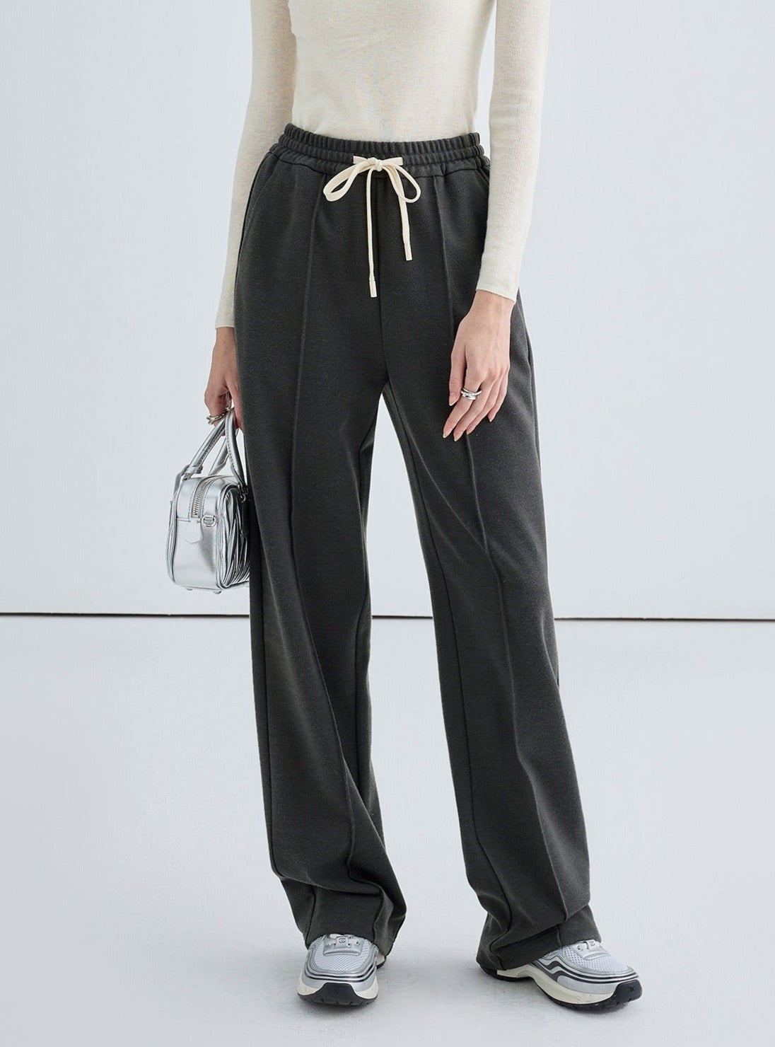 High-Waisted Straight Velvet Pants