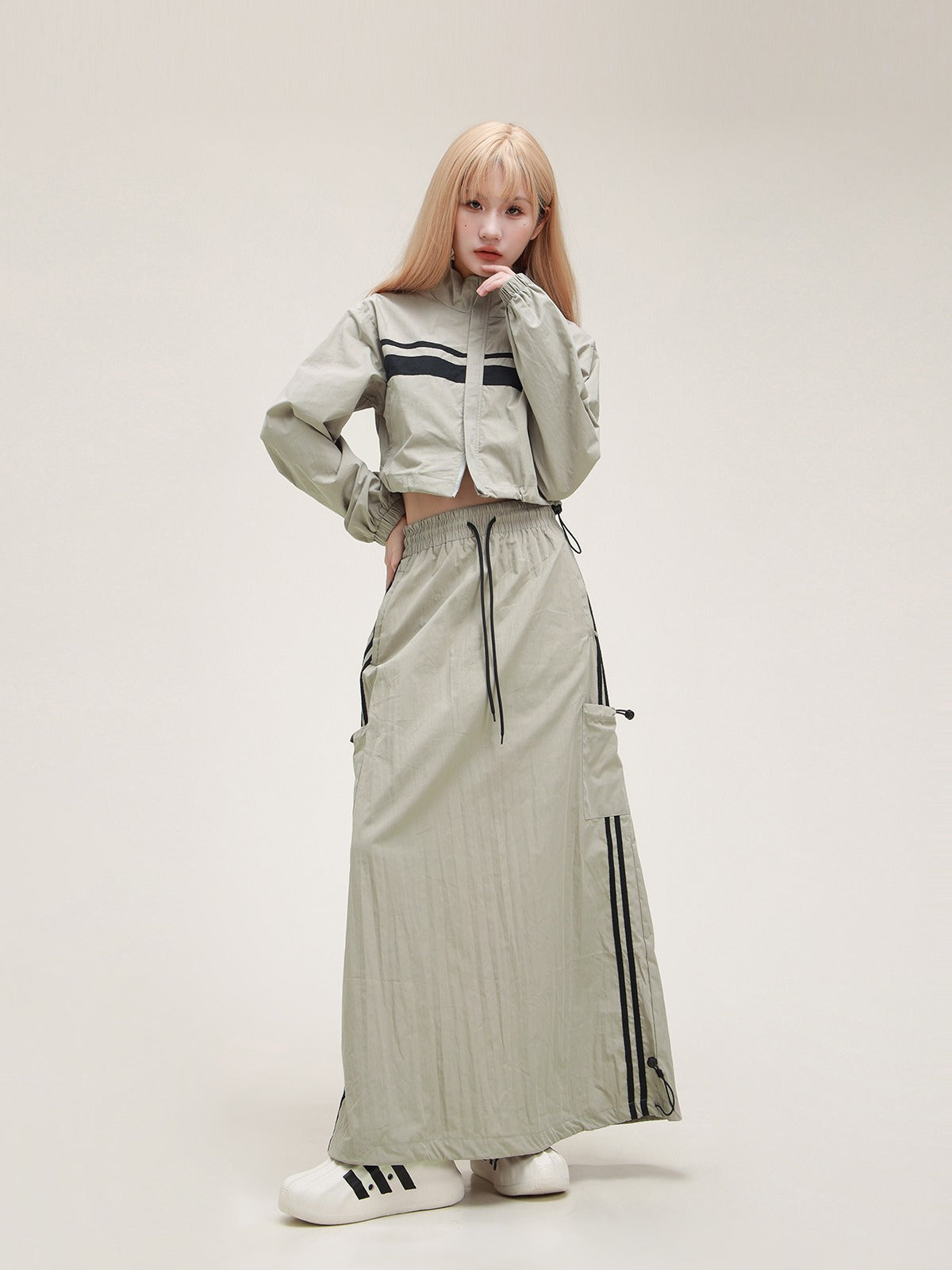 American Sportswear Crop Jacket Skirt Set-up