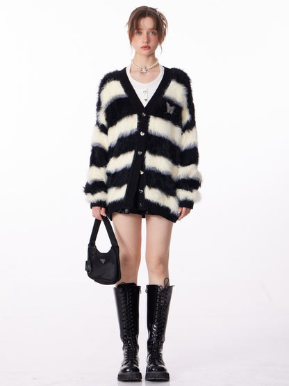 Stripes soft waxy thick lazy knitted sweater coat