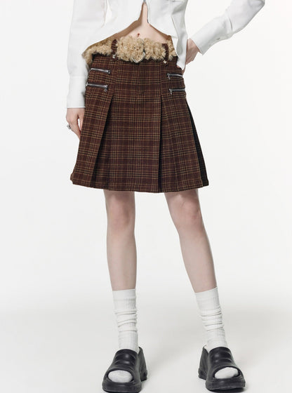 Thickened plaid short Coat With Skirt Set