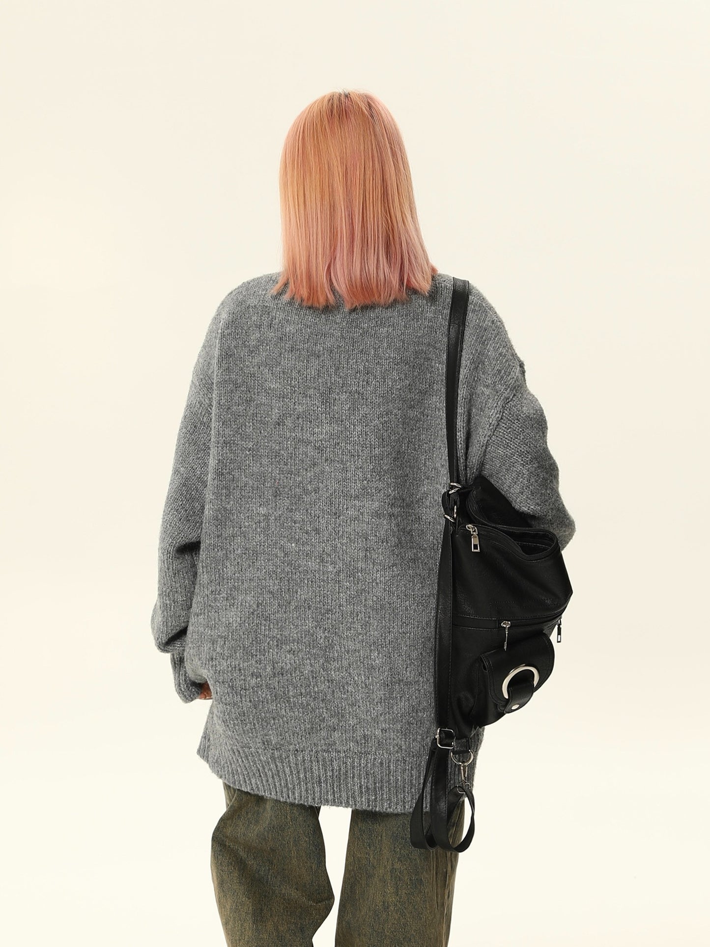 American Retro Gray Slouchy Style Sweater Jacket