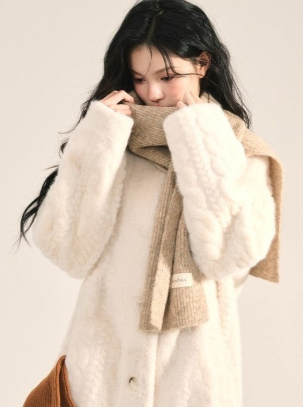 Creamy White Long Fur Jacket