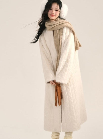 Creamy White Long Fur Jacket