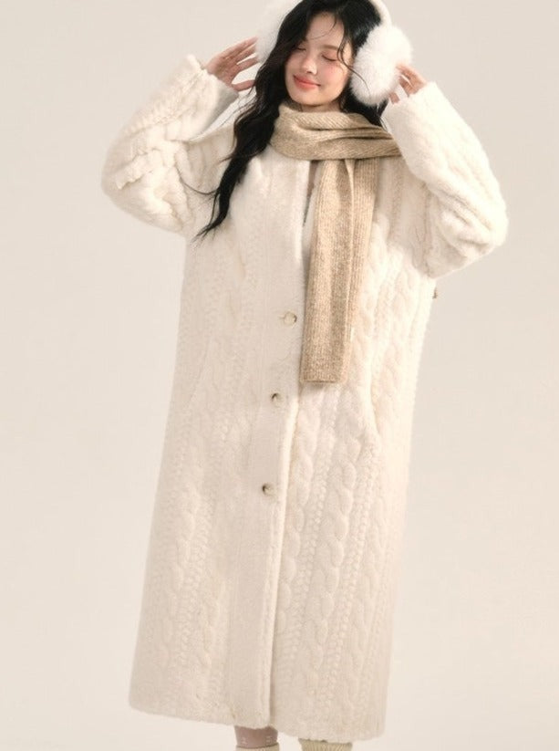 Creamy White Long Fur Jacket