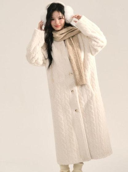 Creamy White Long Fur Jacket