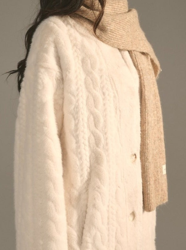 Creamy White Long Fur Jacket