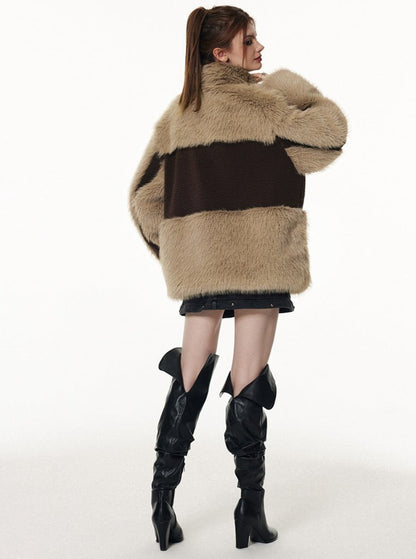 Wool stitching imitation mink fur coat jacket