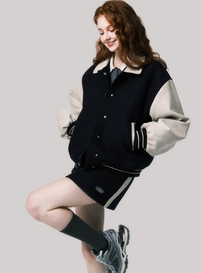 American baseball uniform woolen coat skirt set